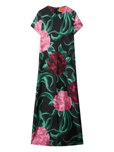 Rochie midi La Doublej cu model floral până la genunchi de costum negru