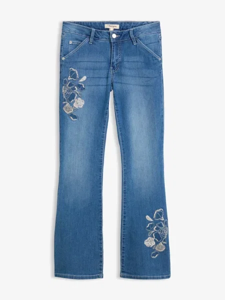 Jeansy flared mid waist ze stretchem niebieskie
