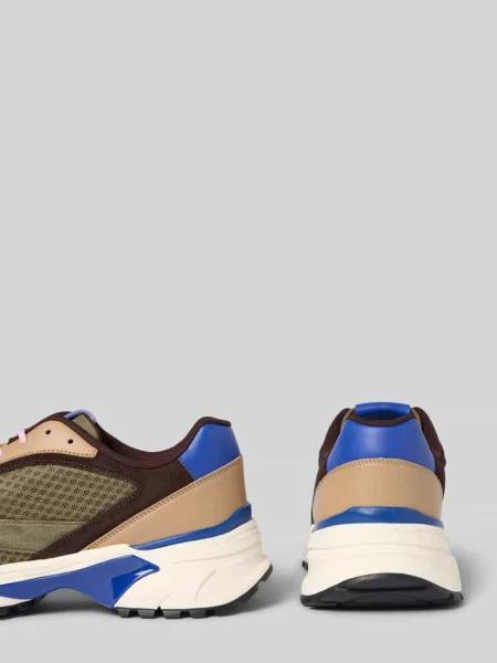 Sneakersy skórzane z detalami z logo model ‘HIKE RUNNER’ Calvin Klein Jeans khaki