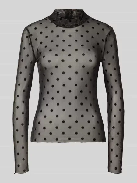 Bluzka z długim rękawem o kroju slim fit ze wzorem na całej powierzchni model JESHI' Pieces czarna