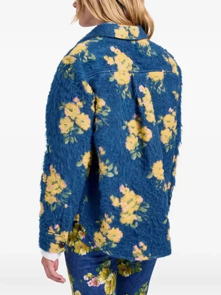 Geacă La Doublej cu model floral din jacard albastru