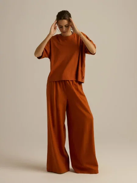 Штани палаццо DIVERSE теракотовий льон/віскоза