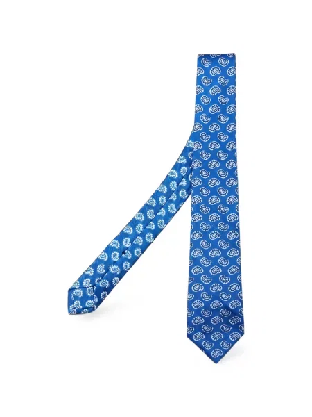 Cravată Kiton de mătase cu imagine cu model paisley albastru