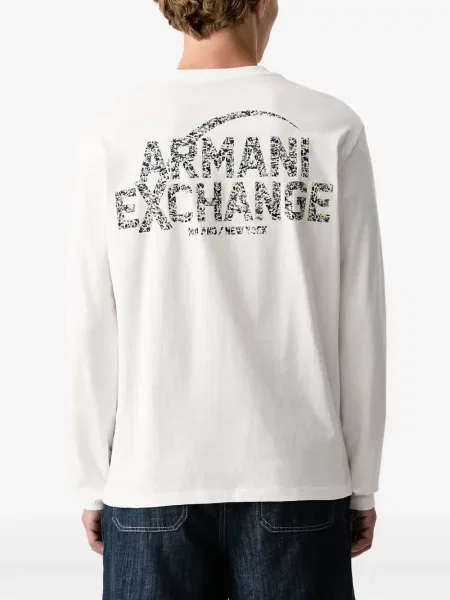 Lung tricou Armani Exchange cu autograf alb