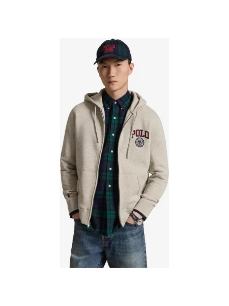Bluza z kapturem Ralph Lauren Seasonal Fleece Logo Full Zip granatowy bordowy S beżowy