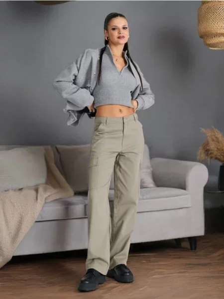 Джинси cargo з високою талією зелений