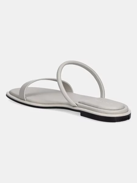 Calvin Klein bőr papucs FLAT SANDAL SQUARED LTH szürke