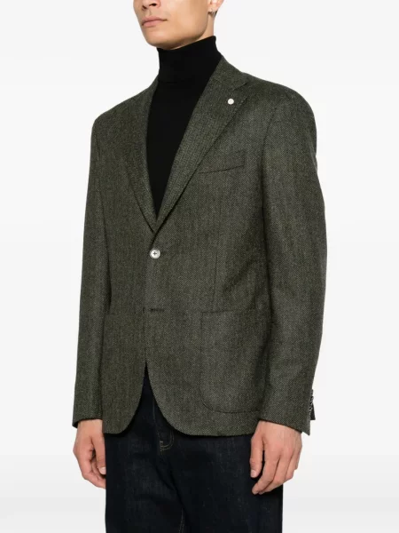 Sacou Luigi Bianchi cu model herringbone cu rever verde