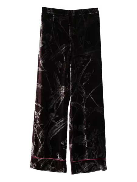 Pantaloni La Doublej de catifea cu model floral roșu