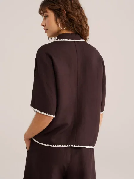 WE Fashion Bluză maro închis alb
