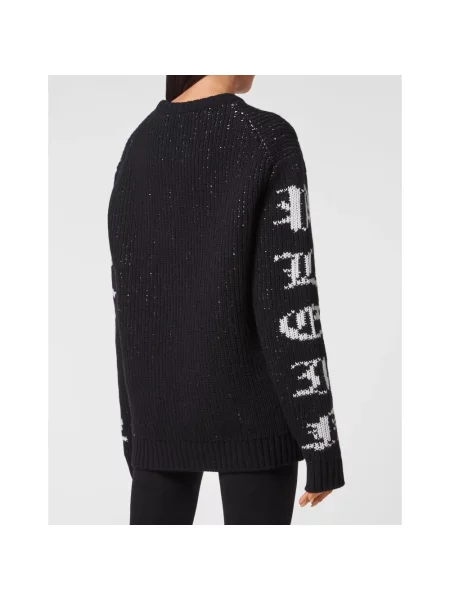 Sweter Philipp Plein wełniany z okrągłym dekoltem czarny