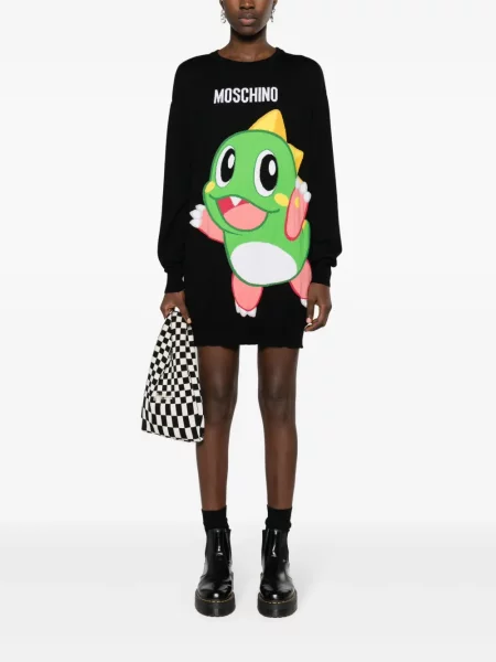 Siuvinėta megzta kostiumas mini suknelė Moschino juoda
