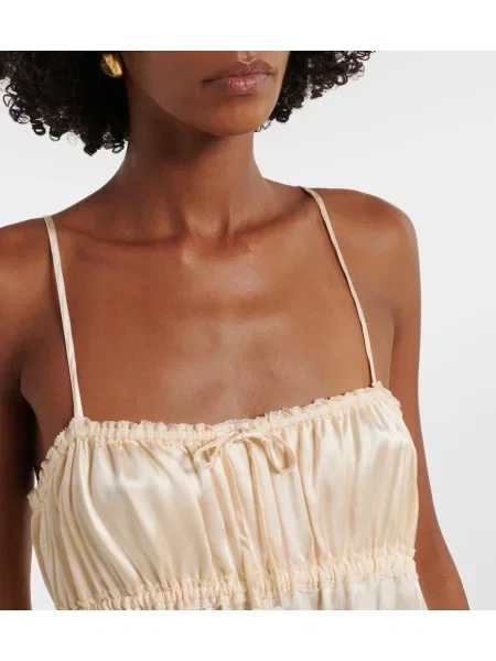 Rochie midi Ulla Johnson de mătase cu volane bej