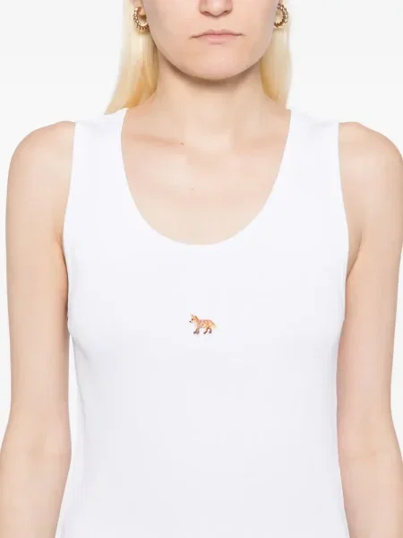 Top Maison Kitsune cu broderie alb