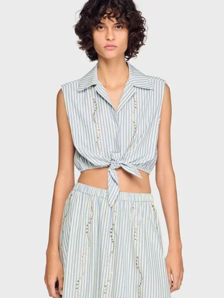 Сорочка у смужку Sandro блакитна