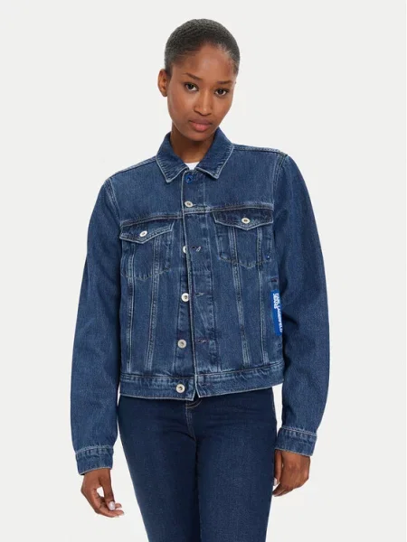 KARL LAGERFELD JEANS Přechodná bunda modrá džínovina bílá