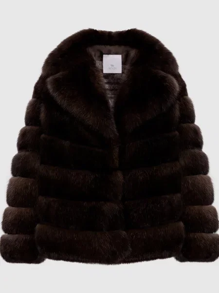 Шуба з хутра соболя з відкладним коміром Rindi коричнева