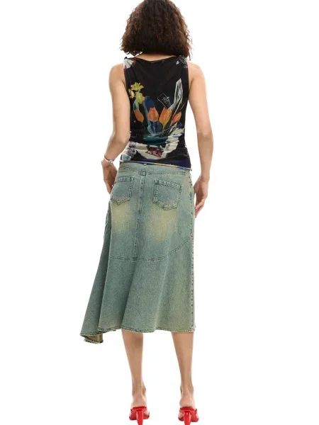 Top Desigual fără mâneci cu model floral negru