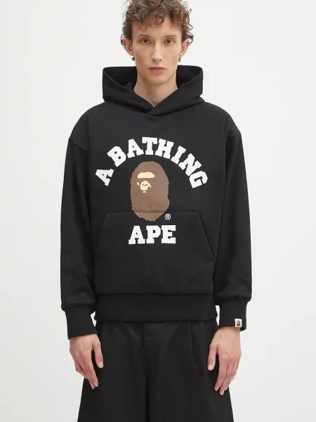 A Bathing Ape hanorac de College puffy cu glugă cu imprimeu negru