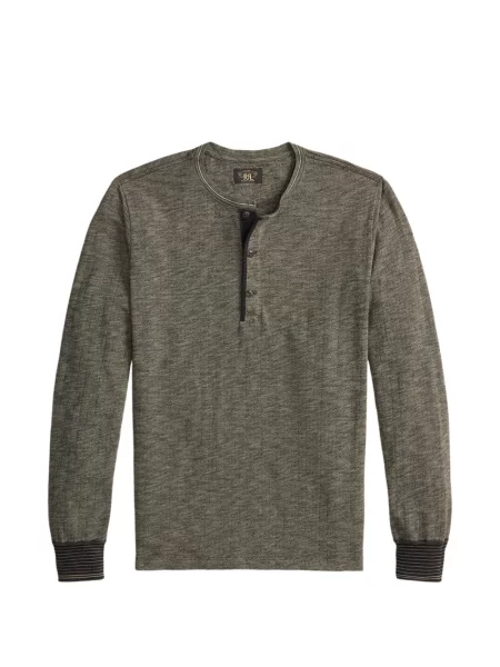 Lung tricou Ralph Lauren Rrl cu guler henley negru
