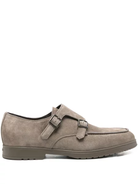 Pantofi loafer Doucal's din piele de căprioară cu cataramă gri