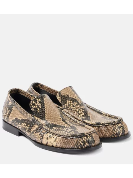 Pantofi loafer Dries Van Noten din piele cu model piele de șarpe bej