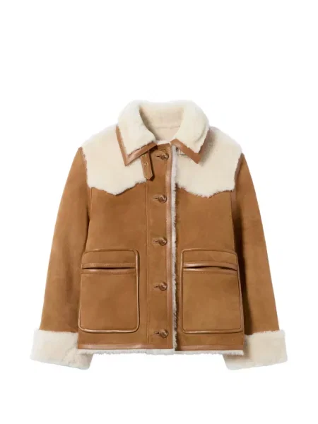 Haină din piele de oaie Claudie Pierlot din piele de oaie maro