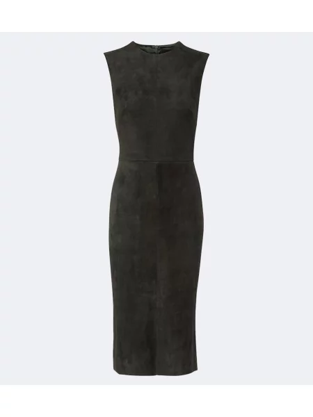 Rochie midi Stouls din piele de căprioară verde