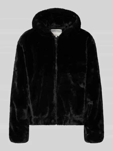 Kurtka z futra sztucznego z kapturem krój regular fit Tom Tailor Denim czarna