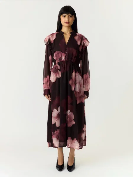 YAS Rochie tip bluză YASFLOW ciocolatiu / magenta / rosé / pepene roșu