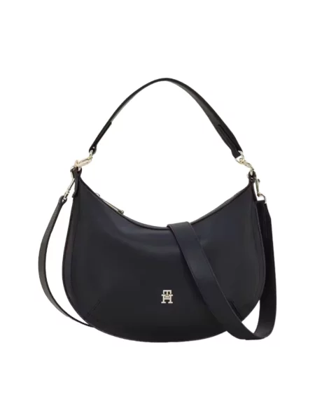 Lniana torebka Tommy Hilfiger biznesowa czarna