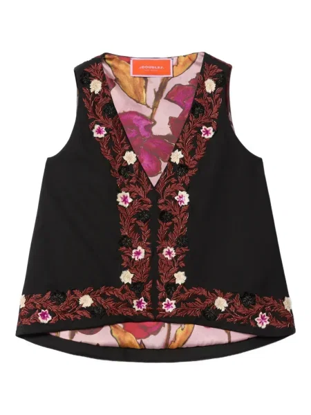 Top La Doublej cu model floral cu decolteu în V negru
