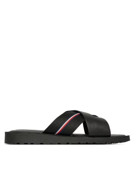 Tommy Hilfiger Natikači Core Hilfiger Lth Criss C Sandal črna