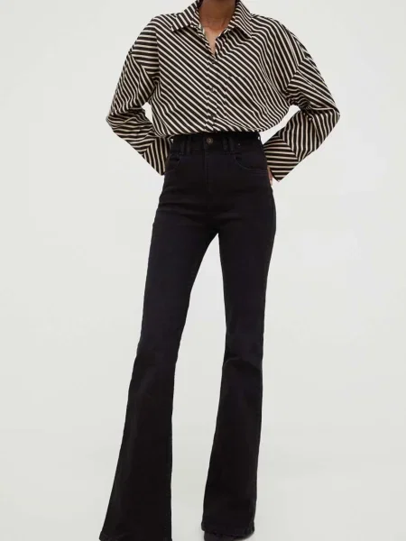 Blugi Answear Lab cu talie înaltă negru