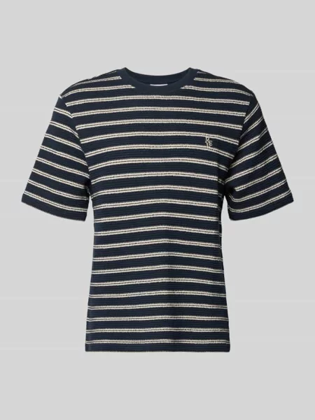 Strukturalny t-shirt z haftowanym logo na piersi Review granatowa