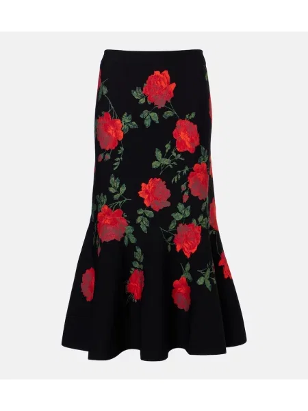 Fustă midi Carolina Herrera cu model floral din jacard negru