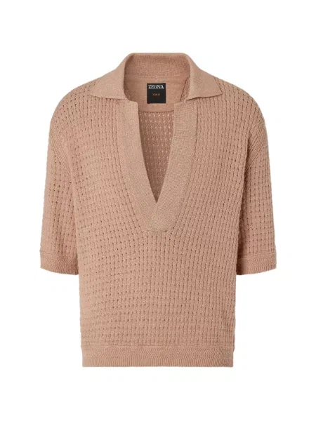 Tricou polo Zegna tricotate cu decolteu în V