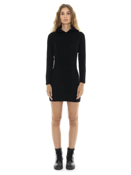 Leone Glam Winter prążkowana sukienka z kapturem czarna