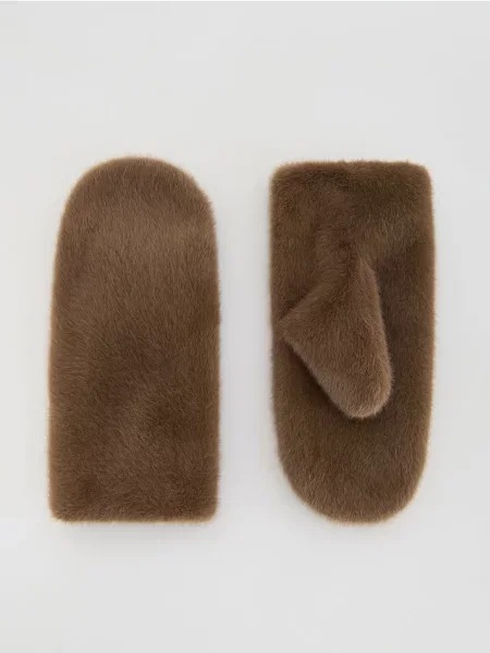 Reserved Rękawiczki z imitacji futra brązowy