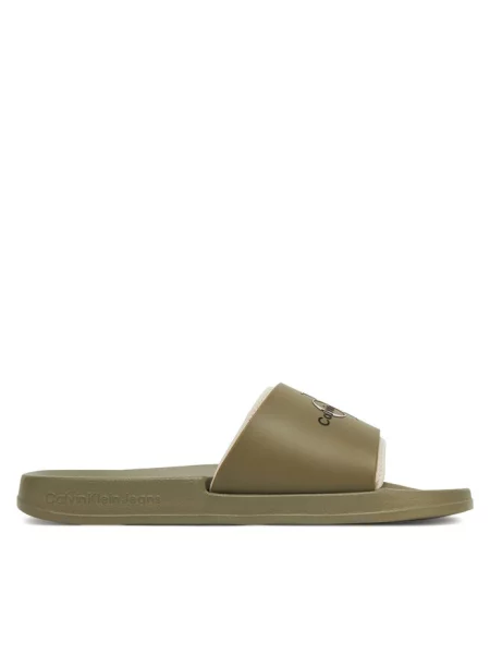 Klapki Calvin Klein Slide Rubber Neoprene Monologo mermaid/eggshell zielone