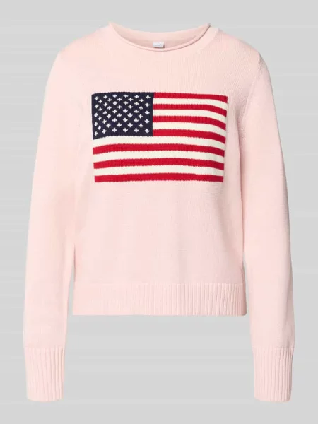 Sweter z dzianiny z okrągłym dekoltem Gap różowy