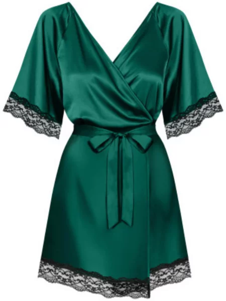 Атласный женский халат с гипюром Комплект_Obsessive_Sensuelia_robe червоний