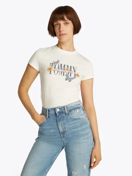 Tommy Jeans Tričko zafírová / tmavožltá / mandarínková biela