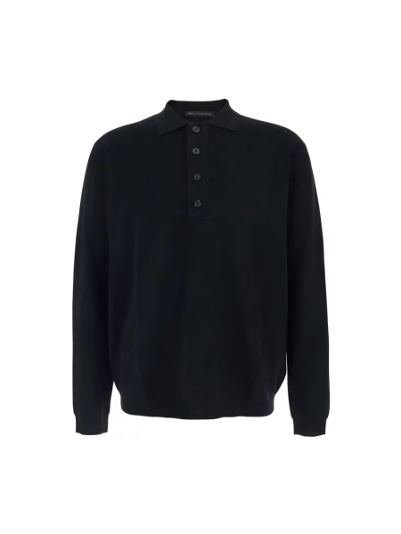 Koszulka polo Low Brand wełniana czarna