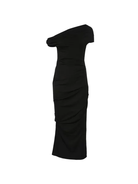 Rochie midi Paris Georgia până la genunchi cu un umăr gol de costum negru