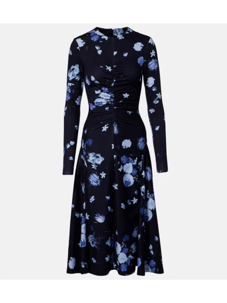 Rochie midi Erdem cu model floral din jerseu până la genunchi albastru