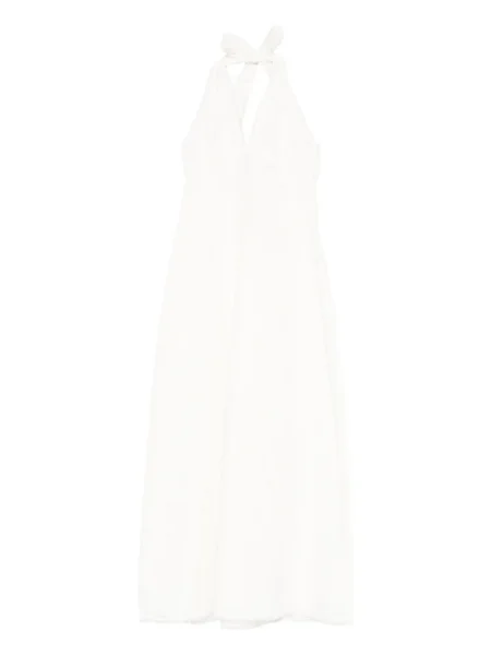 Sukienka midi Posse do kolan z dekoltem halter garniturowa biała