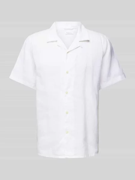 Koszula casualowa o pudełkowym kroju z kołnierzem z połami Knowledgecotton Apparel biała