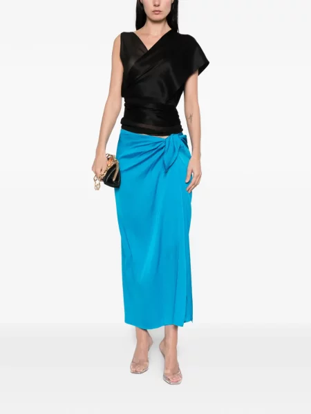 Spódnica midi Silk95five z wysoką talią do kolan niebieska