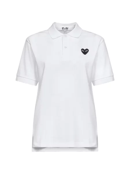 Tricou polo Comme Des Garcons Play cu broderie cu motiv cu inimi alb